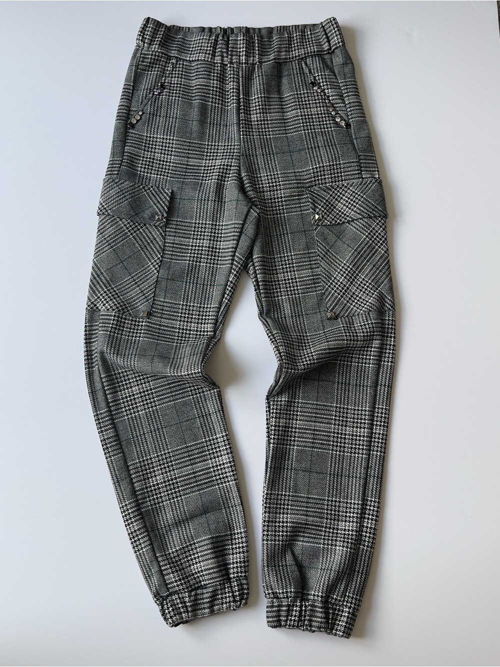 Nice Istanbul NWT Houndstooth Cargo Joggers Sequin Embellished Plaid Pants Small